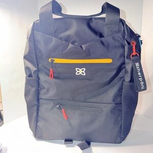 Sherpani Black Tote-to-Backpack with Yellow Zip and Red Pulls